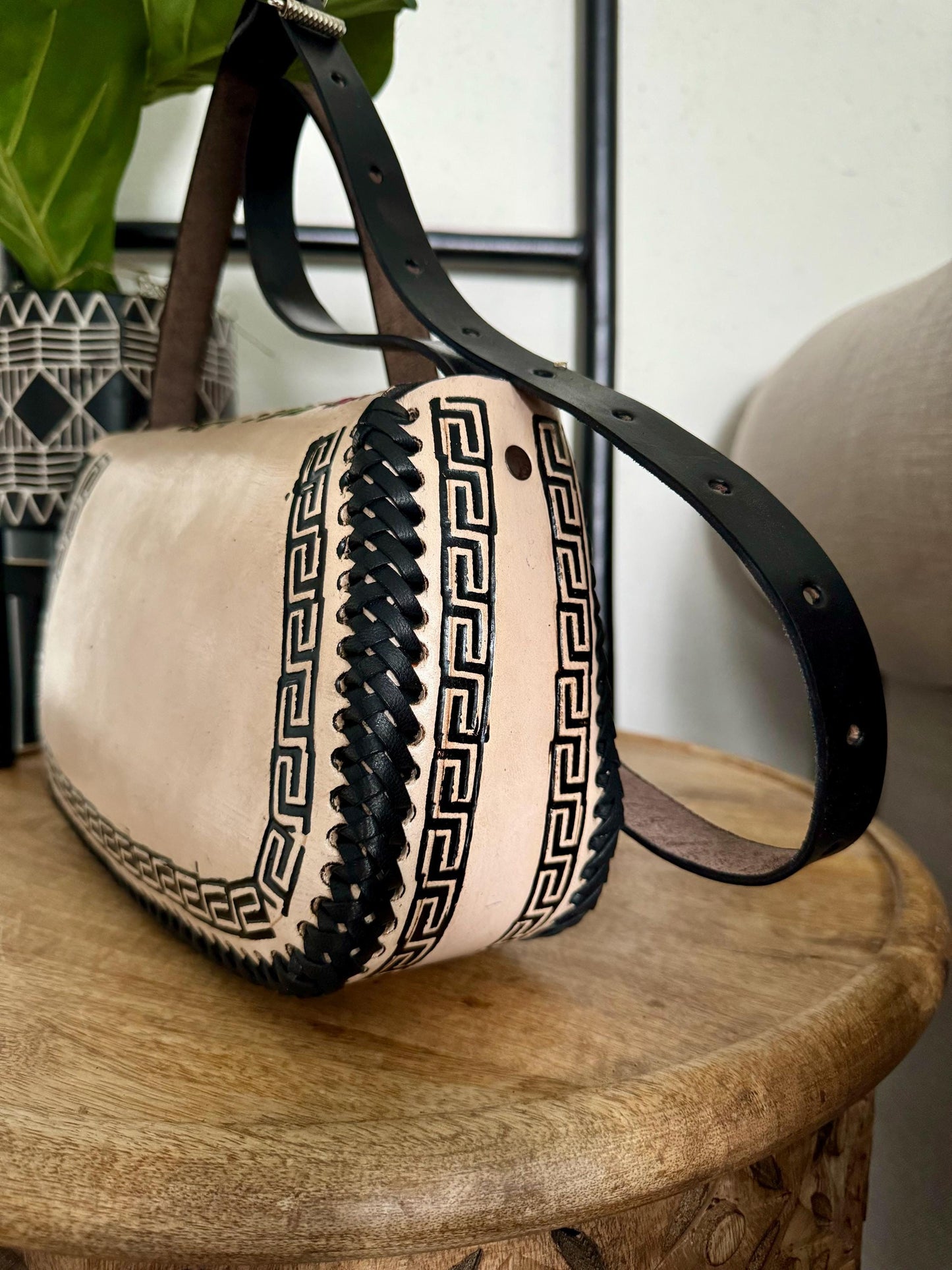 Hand-Tooled Leather Floral Purse: Embossed Mexican Handbag