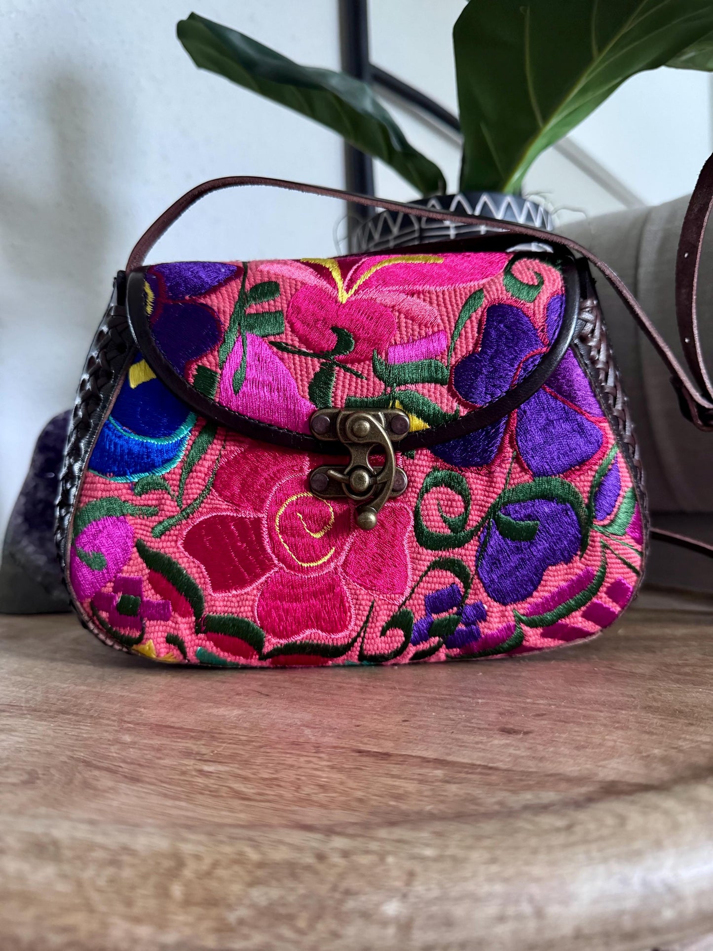 Hand-Tooled and Embroidered Leather Floral Purse, Handmade Mexican Bag, Artesanal