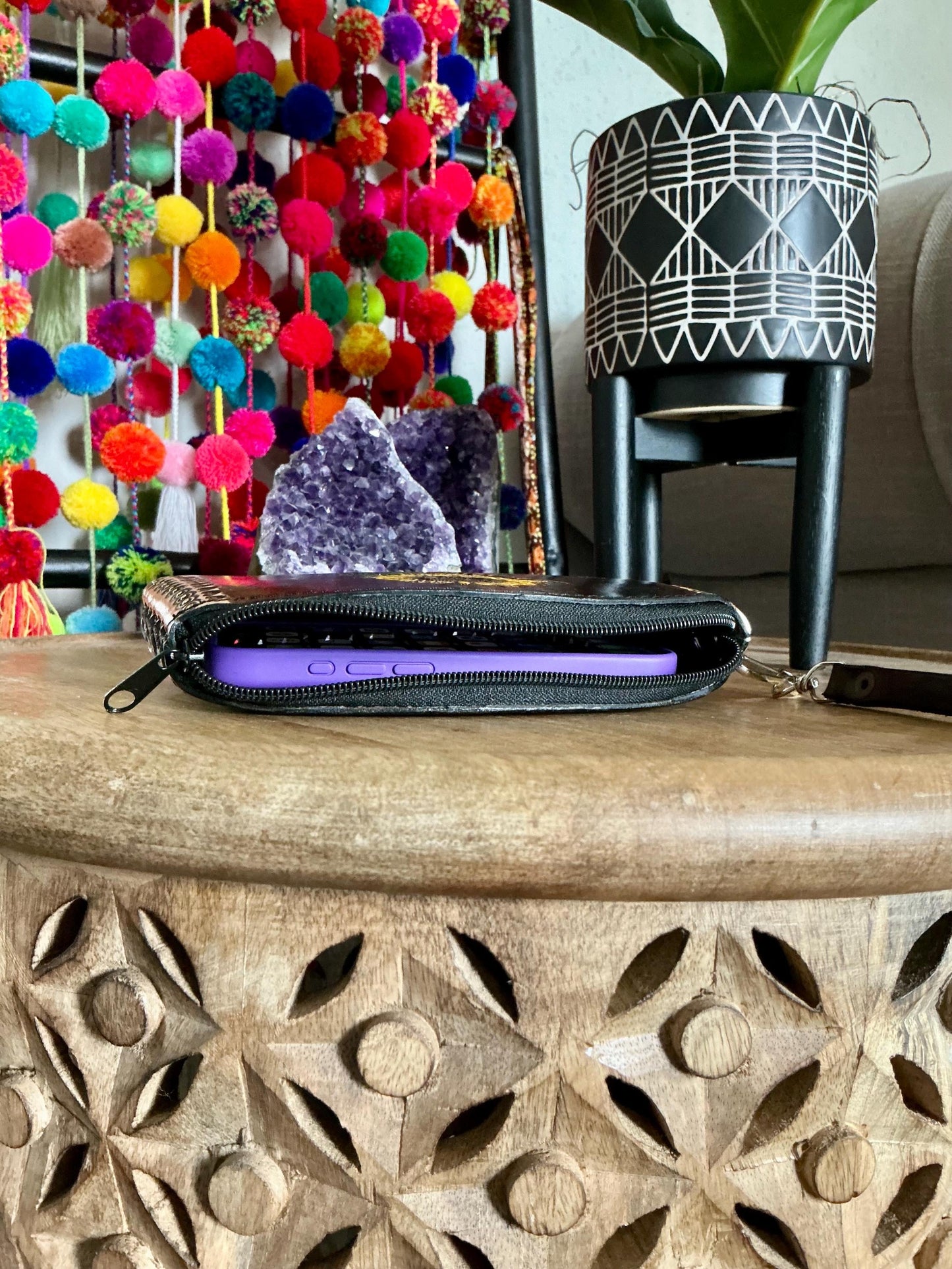 Hand-Tooled Leather Floral Wristlet Clutch | Artisan Made in Mexico, Western Chic Bag