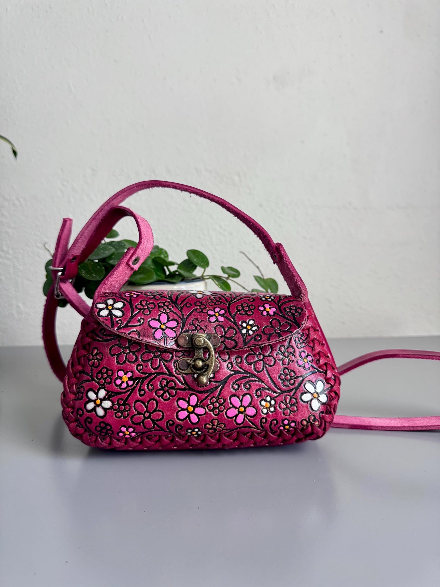 Hand Tooled Leather Crossbody Bag, Floral Artisan Mini Purse, Mexican Style Handbag