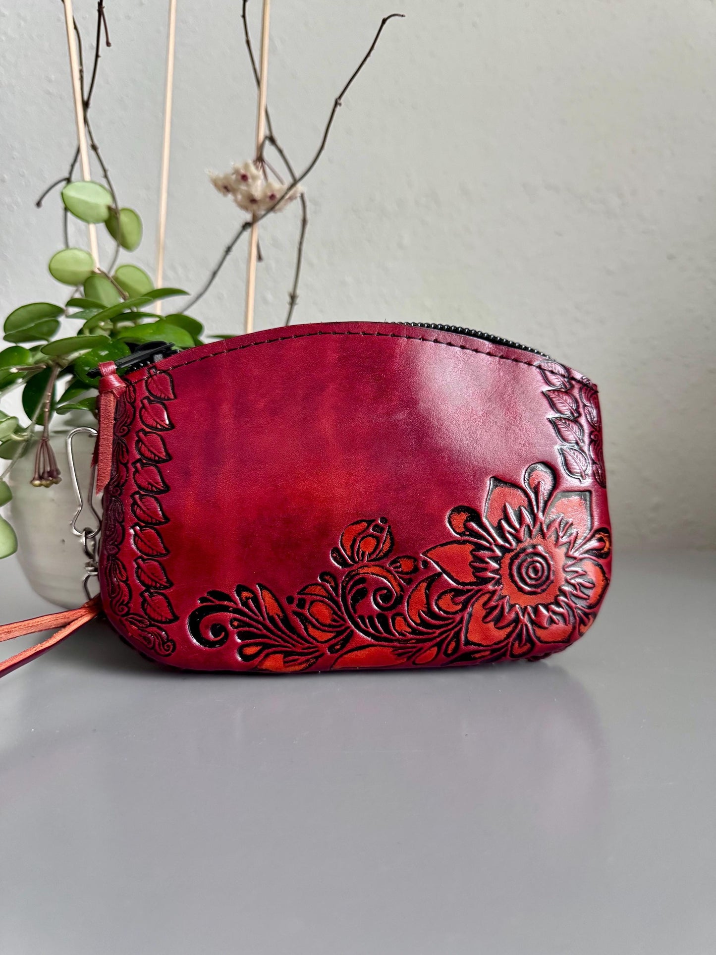 Hand-Tooled Leather Wristlet Clutch | Artisan Made in Mexico, Western Style Bag