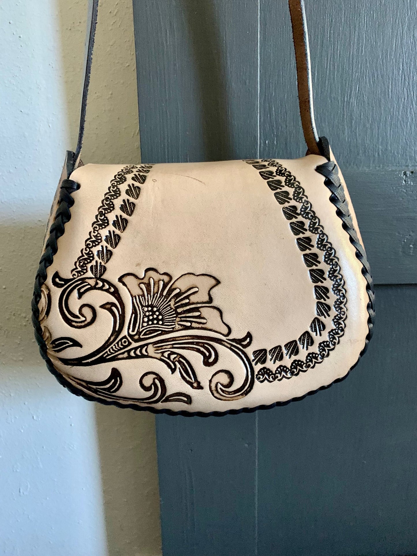 Hand-Tooled Mexican Leather Floral Purse