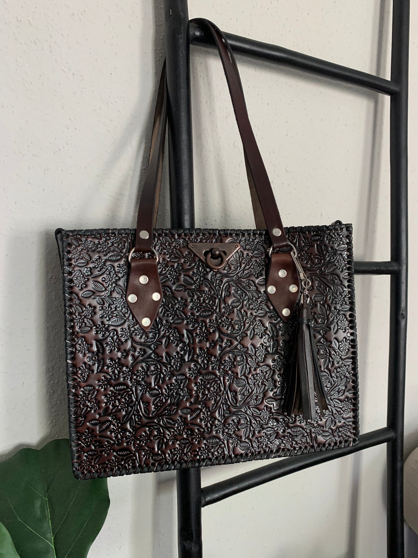 Hand Tooled Mexican Leather Tote Bag