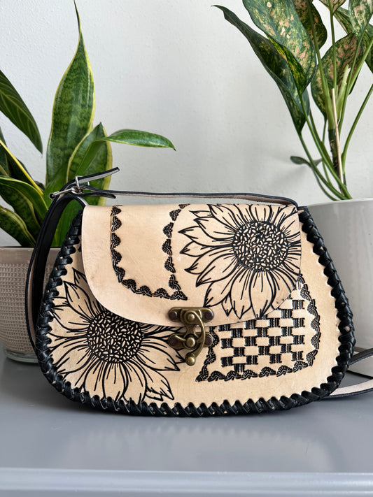 Sunflower Hand Tooled Mexican Leather Purse