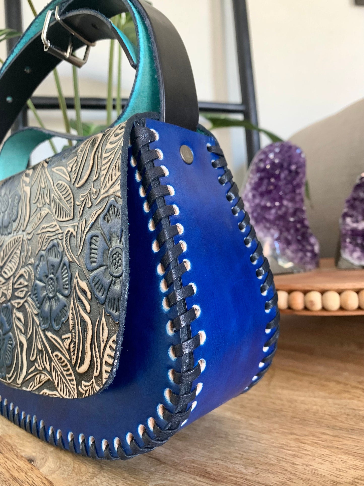 Hand Stitched Hand-Tooled Leather Handbag