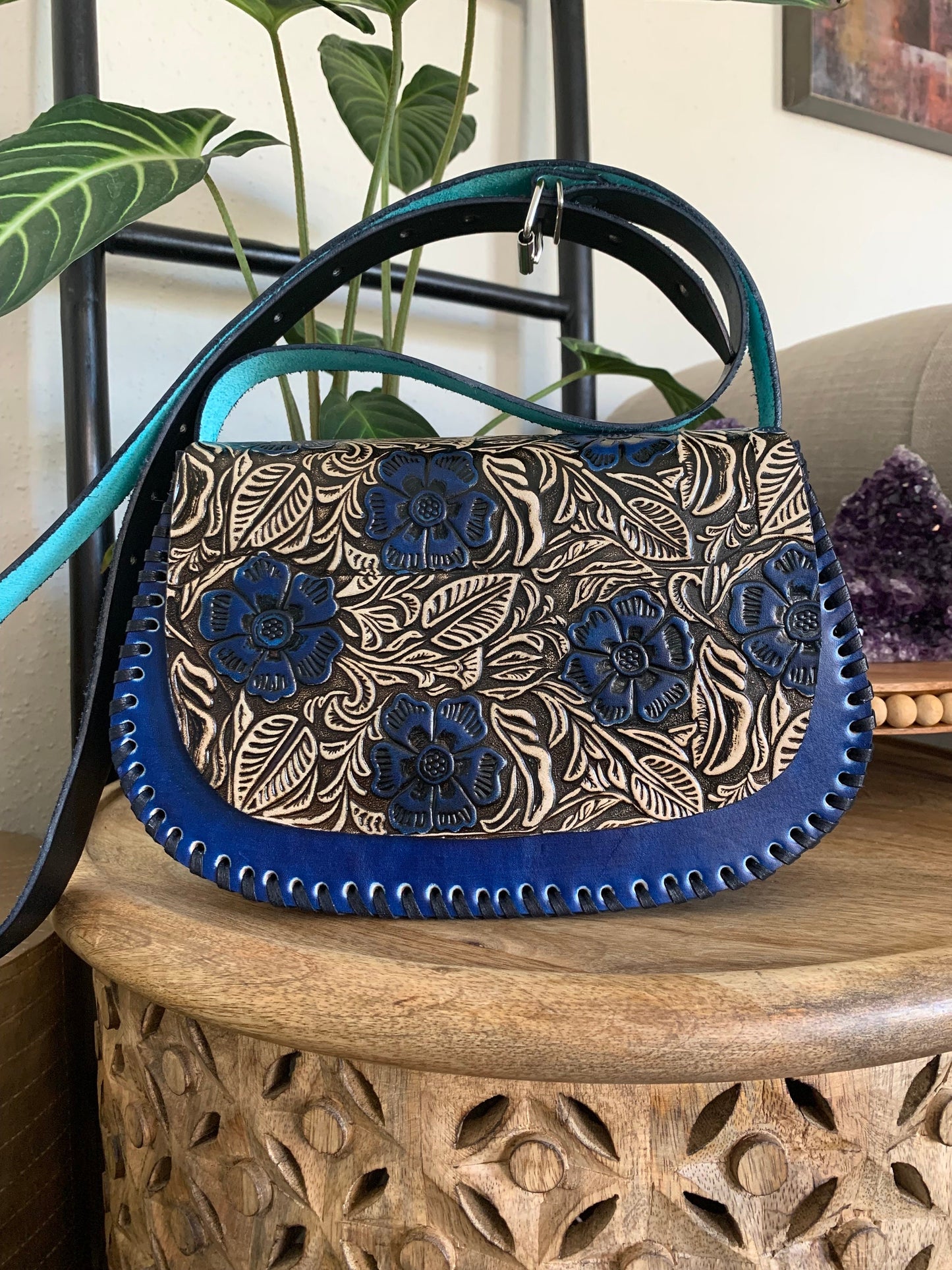 Hand Stitched Hand-Tooled Leather Handbag