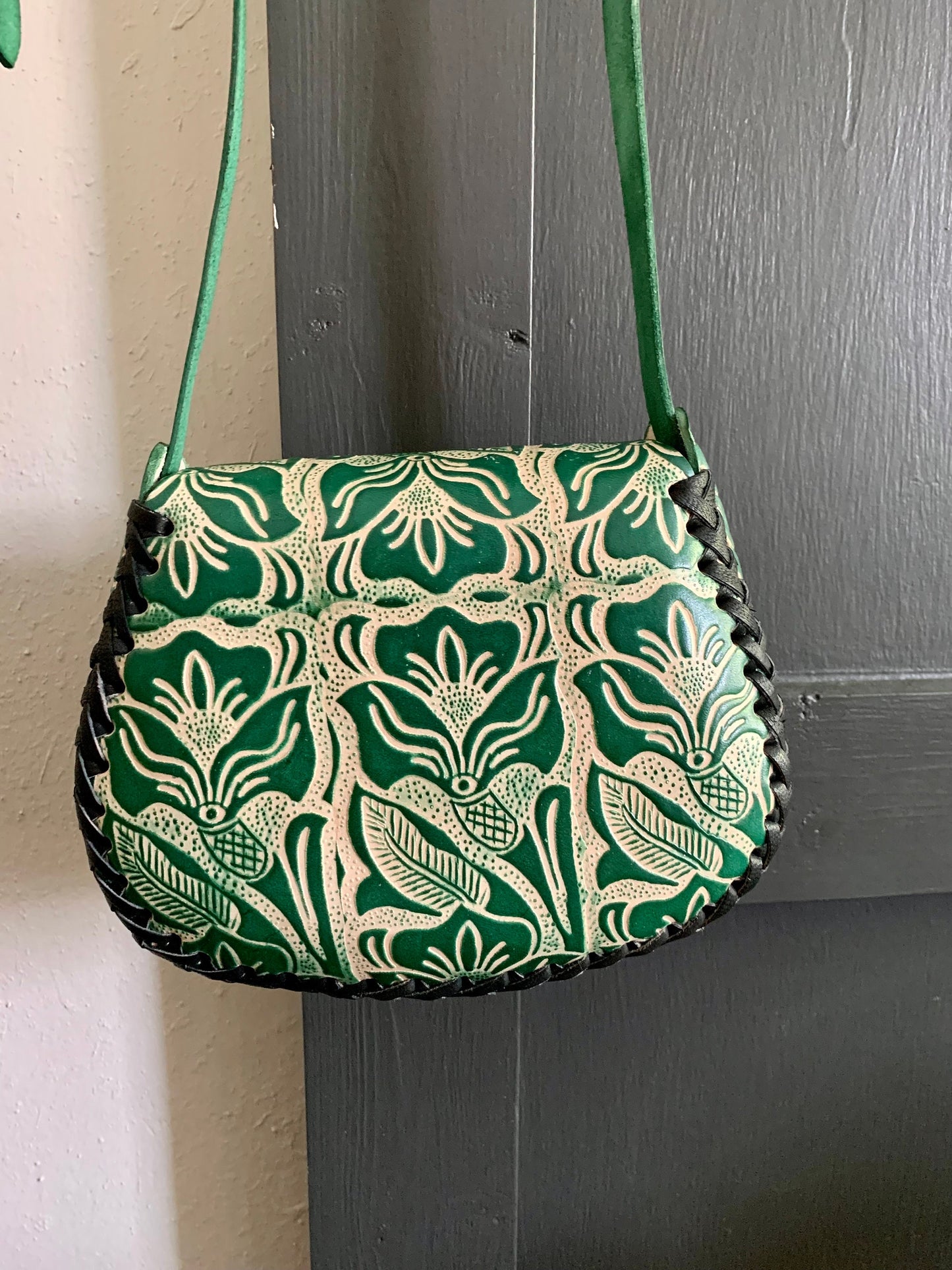 Hand-Tooled Leather Floral Crossbody Bag, Mexican Handbag
