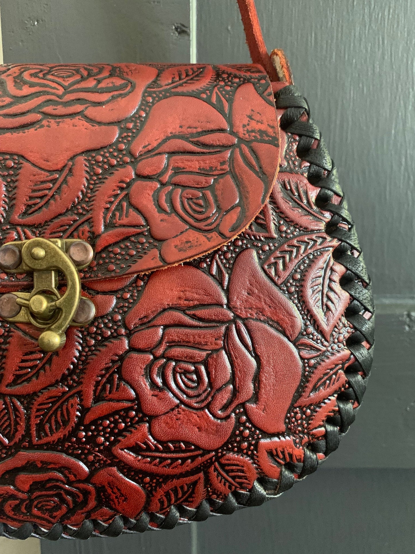 Hand-Tooled Mexican Leather Floral Purse