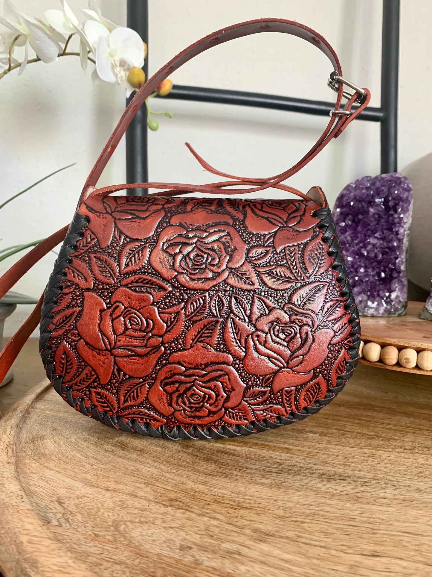 Hand-Tooled Mexican Leather Floral Purse