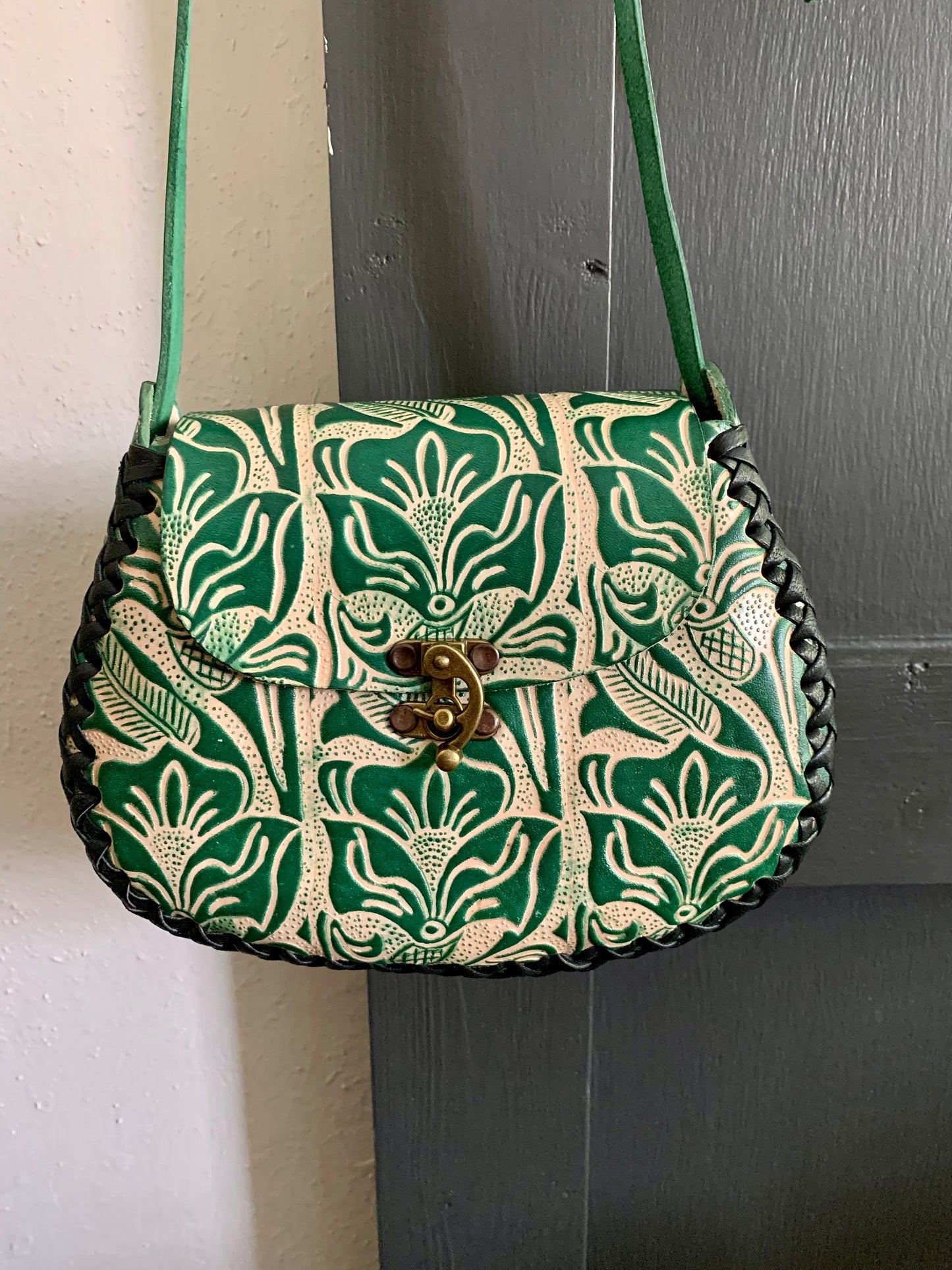 Hand-Tooled Leather Floral Crossbody Bag, Mexican Handbag