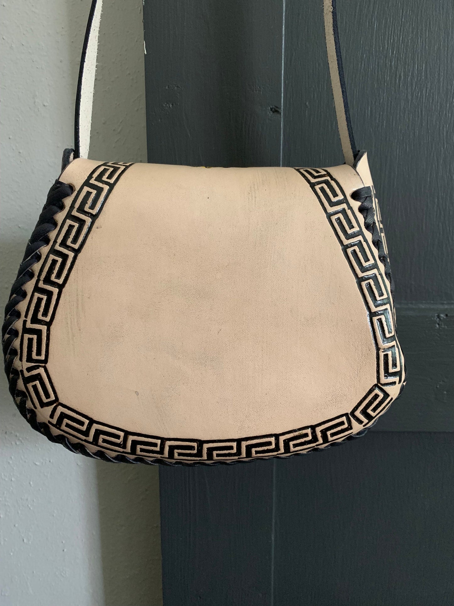 Structured Hand Tooled Leather Crossbody – Floral Evil Eye Mexican Artisan Purse – Double Sided Genuine Leather Bag
