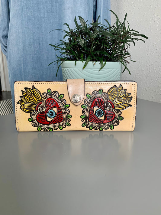 Hand Tooled Leather Evil Eye Wallet: Artisan Crafted Bifold