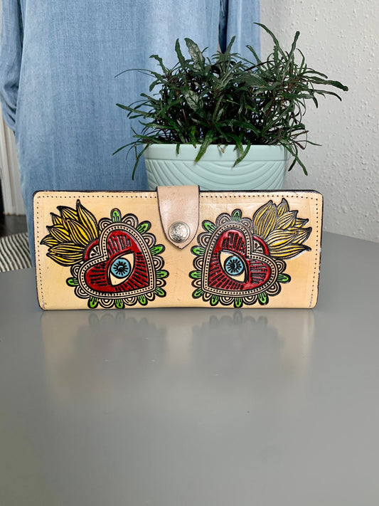 Hand Tooled Leather Evil Eye Wallet: Artisan Crafted Bifold