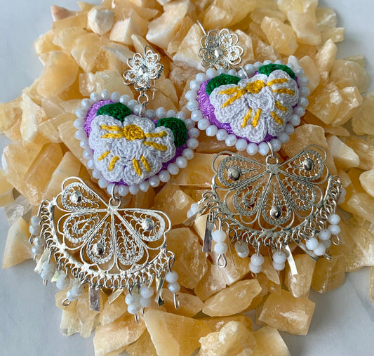 Embroidered Heart Earrings: Traditional Mexican Porcelain Jewelry