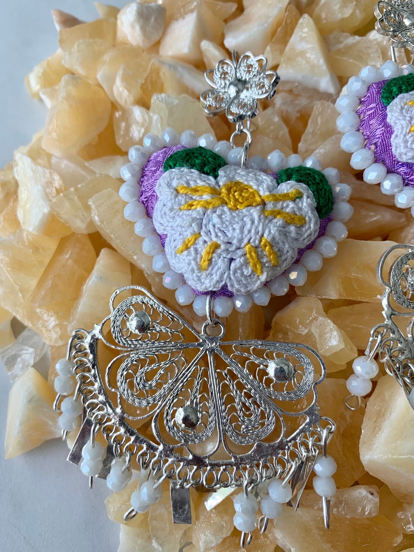 Embroidered Heart Earrings: Traditional Mexican Porcelain Jewelry