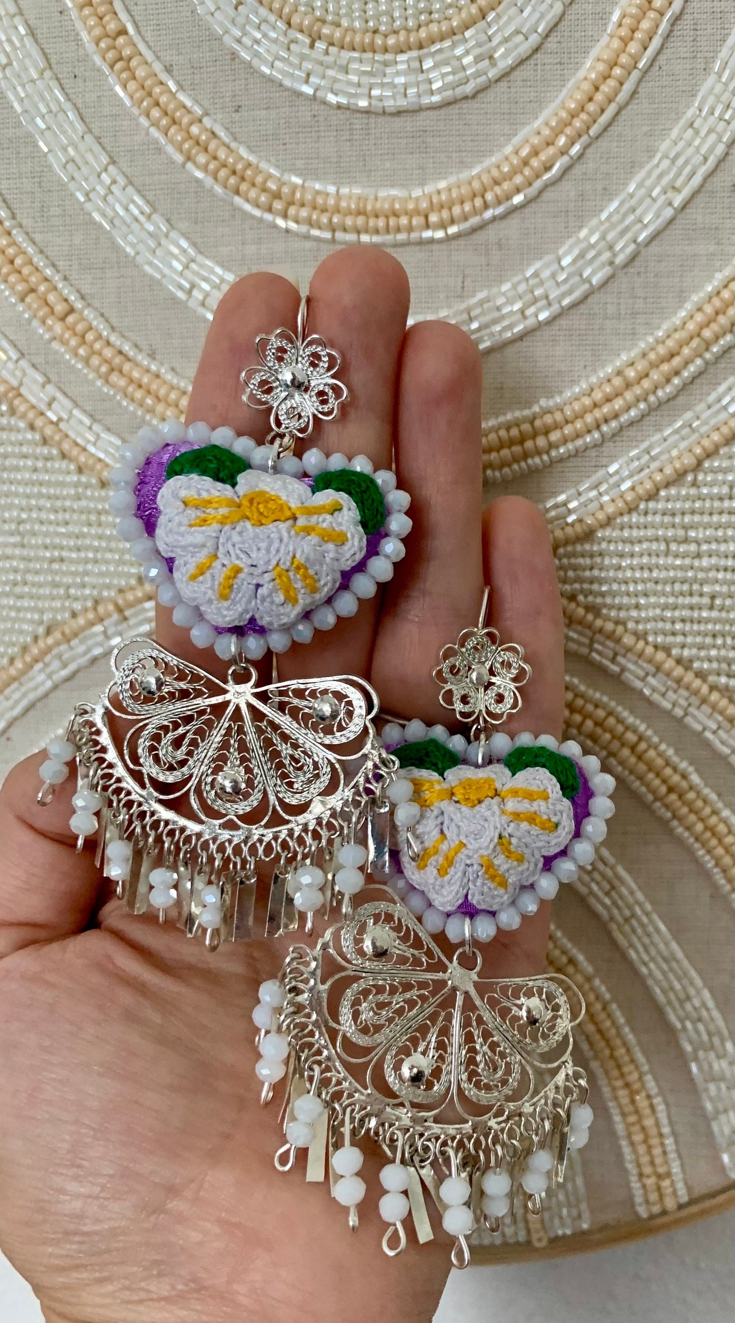 Embroidered Heart Earrings: Traditional Mexican Porcelain Jewelry