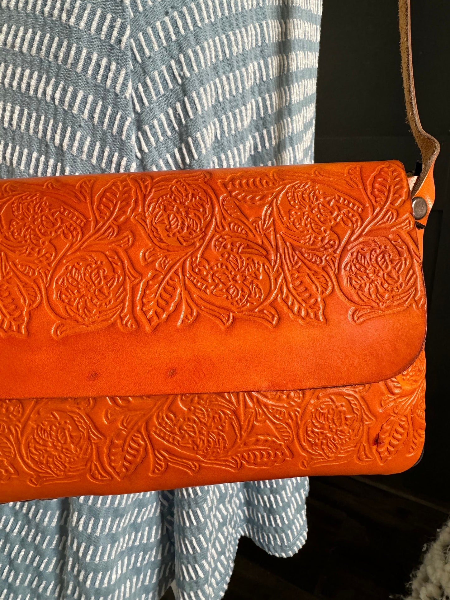 Hand-Tooled Embossed Mexican Leather Floral Purse