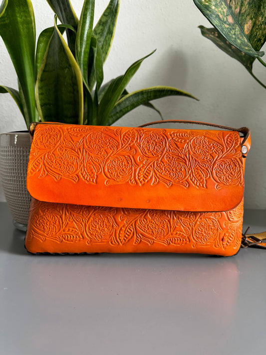 Hand-Tooled Embossed Mexican Leather Floral Purse