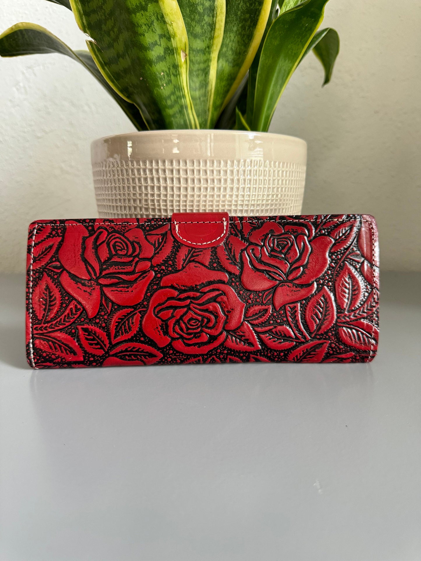 Hand Tooled Leather Rose Wallet, Artisan Bi-Fold, Mexican Leather