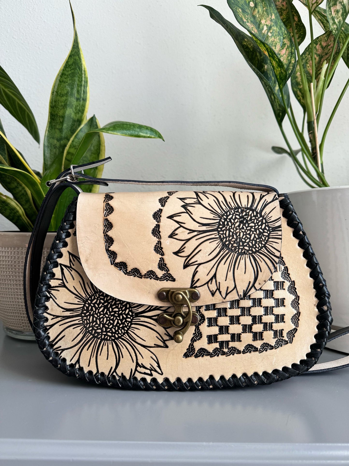 Mexican Leather Sunflower Purse