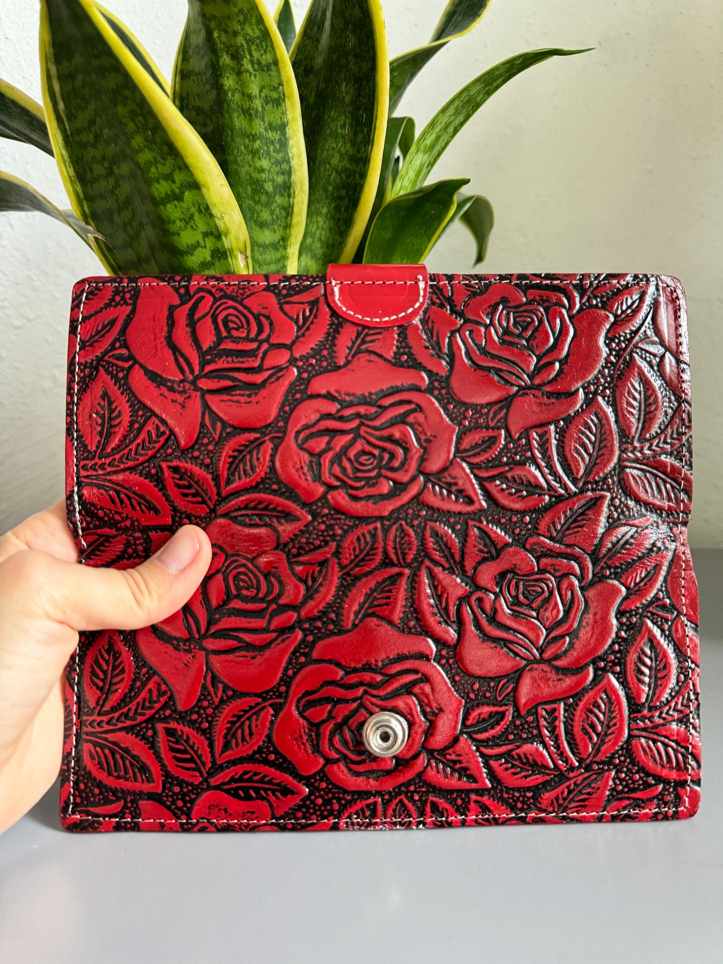 Hand Tooled Leather Rose Wallet, Artisan Bi-Fold, Mexican Leather