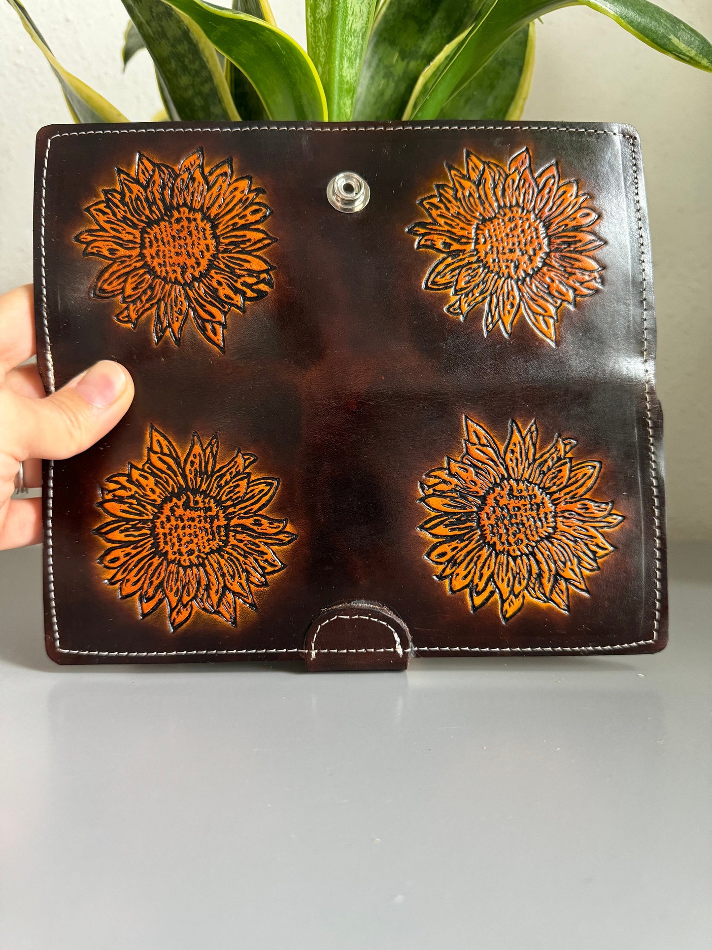 Hand Tooled Leather Wallet, Genuine Handmade Artisan Leather Sunflower Wallet, Mexican Moderno De Piel