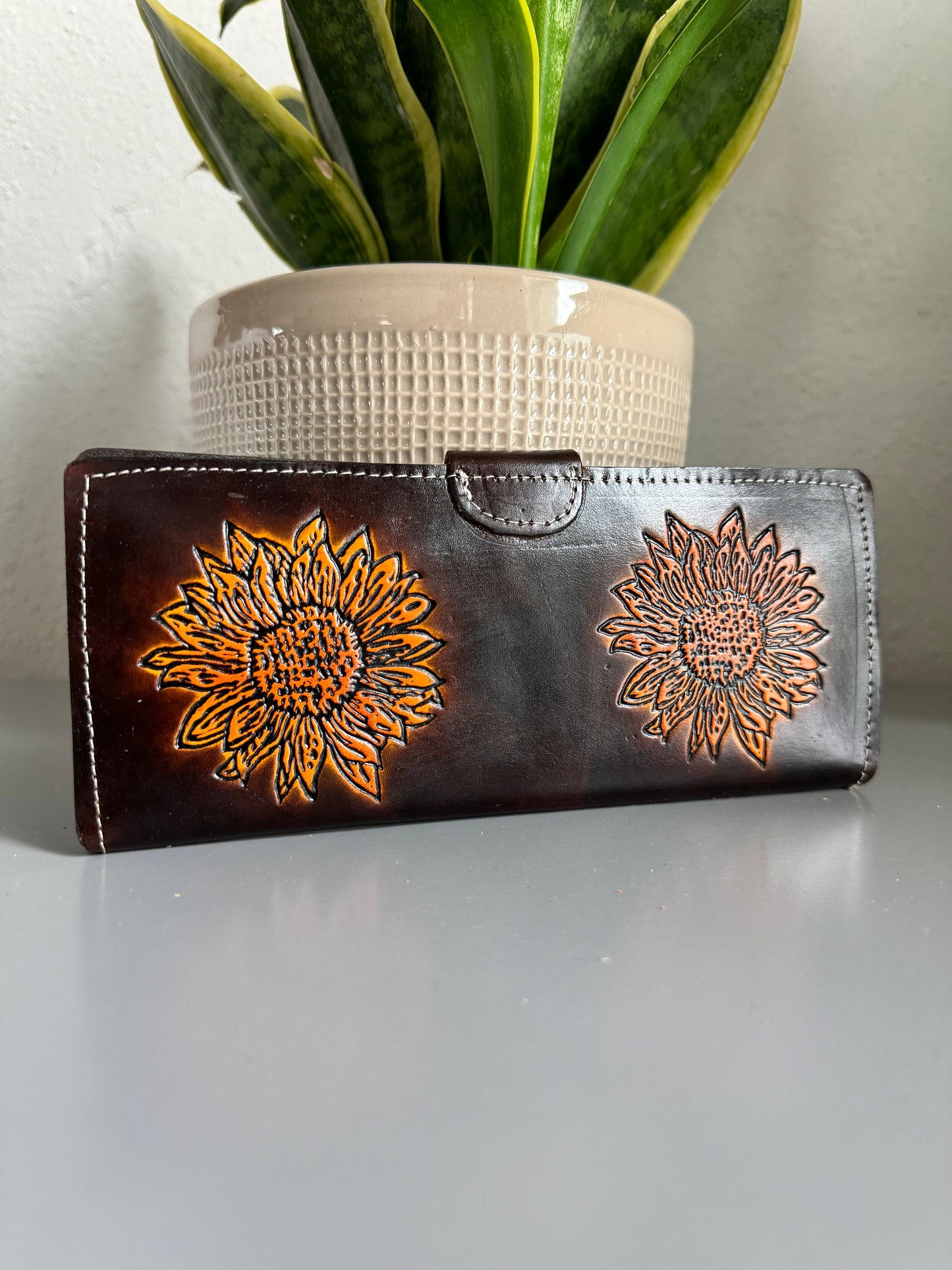 Hand Tooled Leather Wallet, Genuine Handmade Artisan Leather Sunflower Wallet, Mexican Moderno De Piel