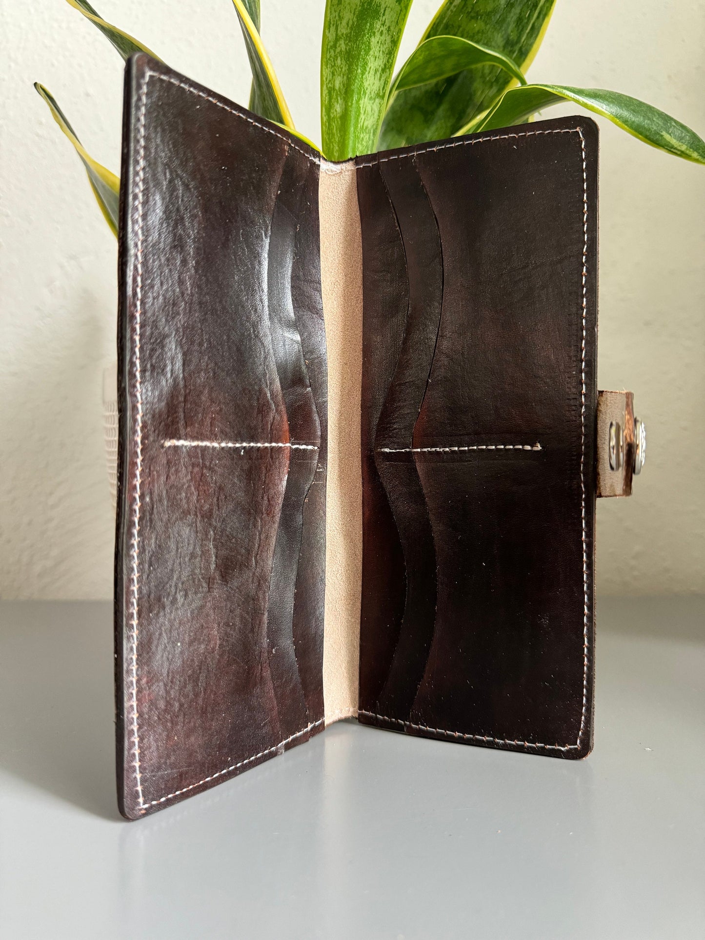 Hand Tooled Leather Wallet, Genuine Handmade Artisan Leather Sunflower Wallet, Mexican Moderno De Piel