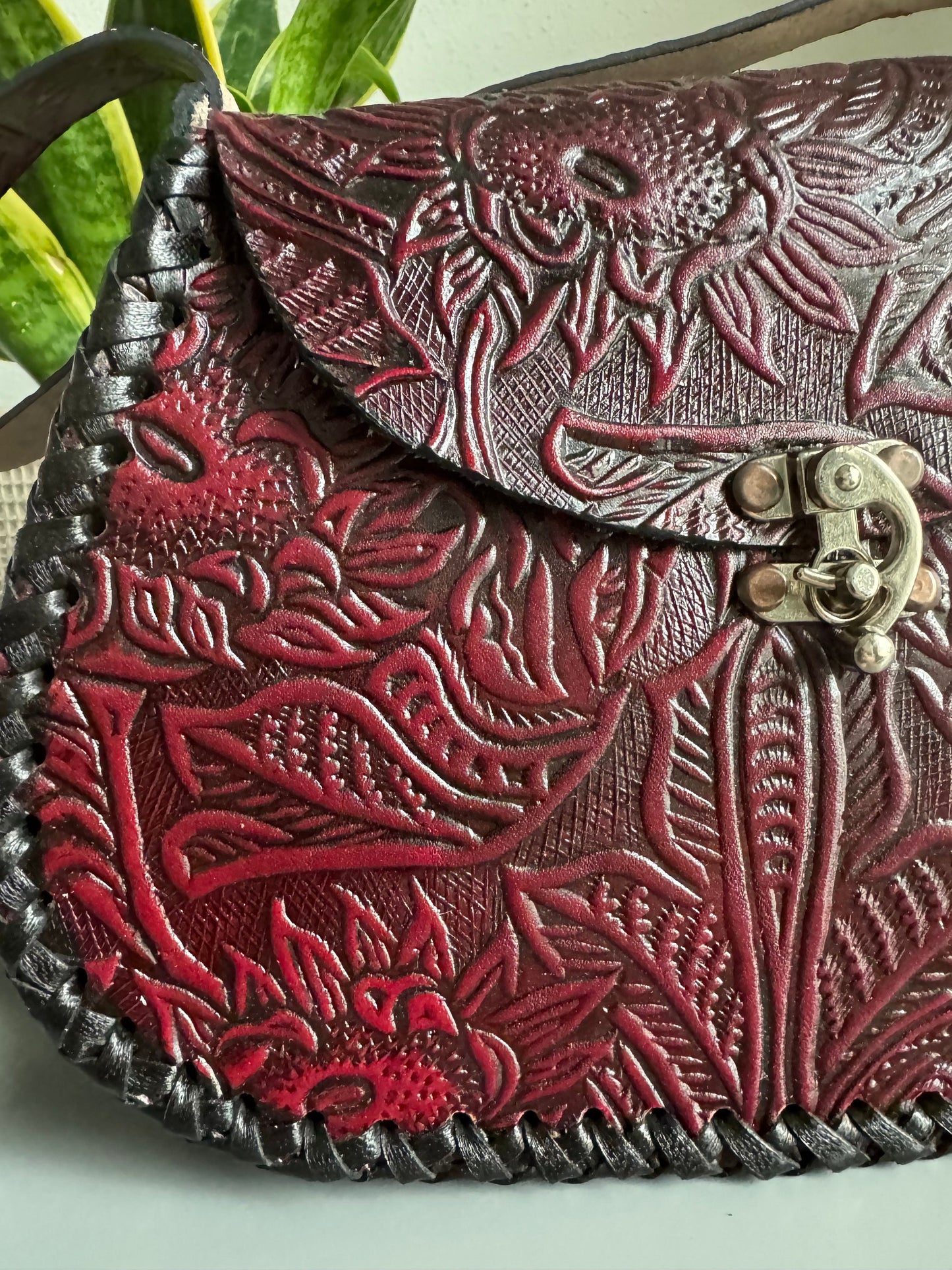 Leather Hand-Tooled Embossed Mexican Floral Handbag, Handmade Floral Sunflower Purse, Artesanal Bag