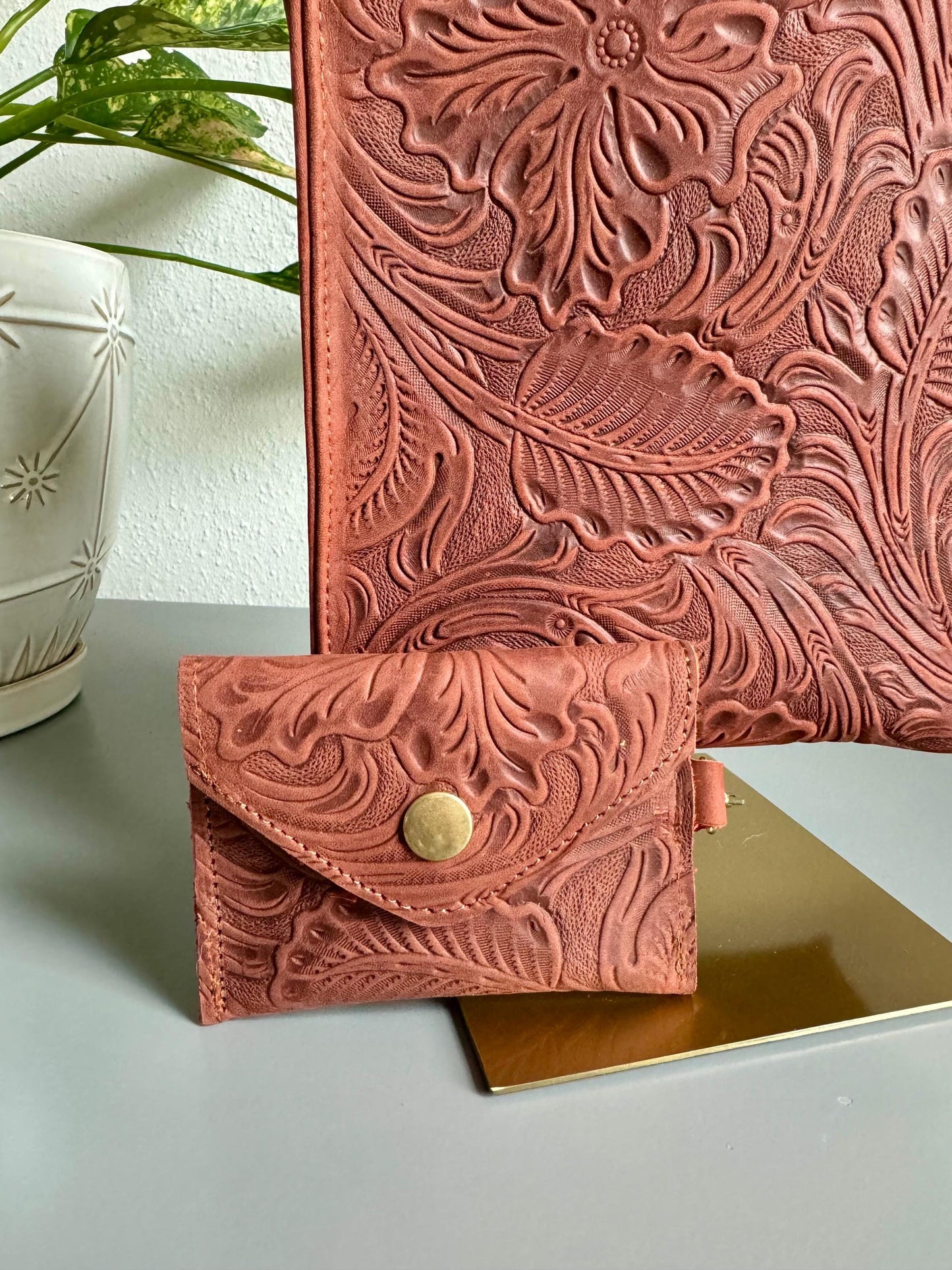 Hand-Tooled Leather Crossbody Bag: Embossed Floral Design, Handmade Mexican Purse