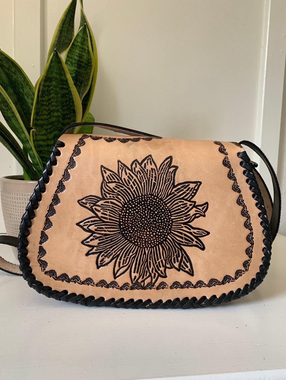 Mexican Leather Sunflower Purse