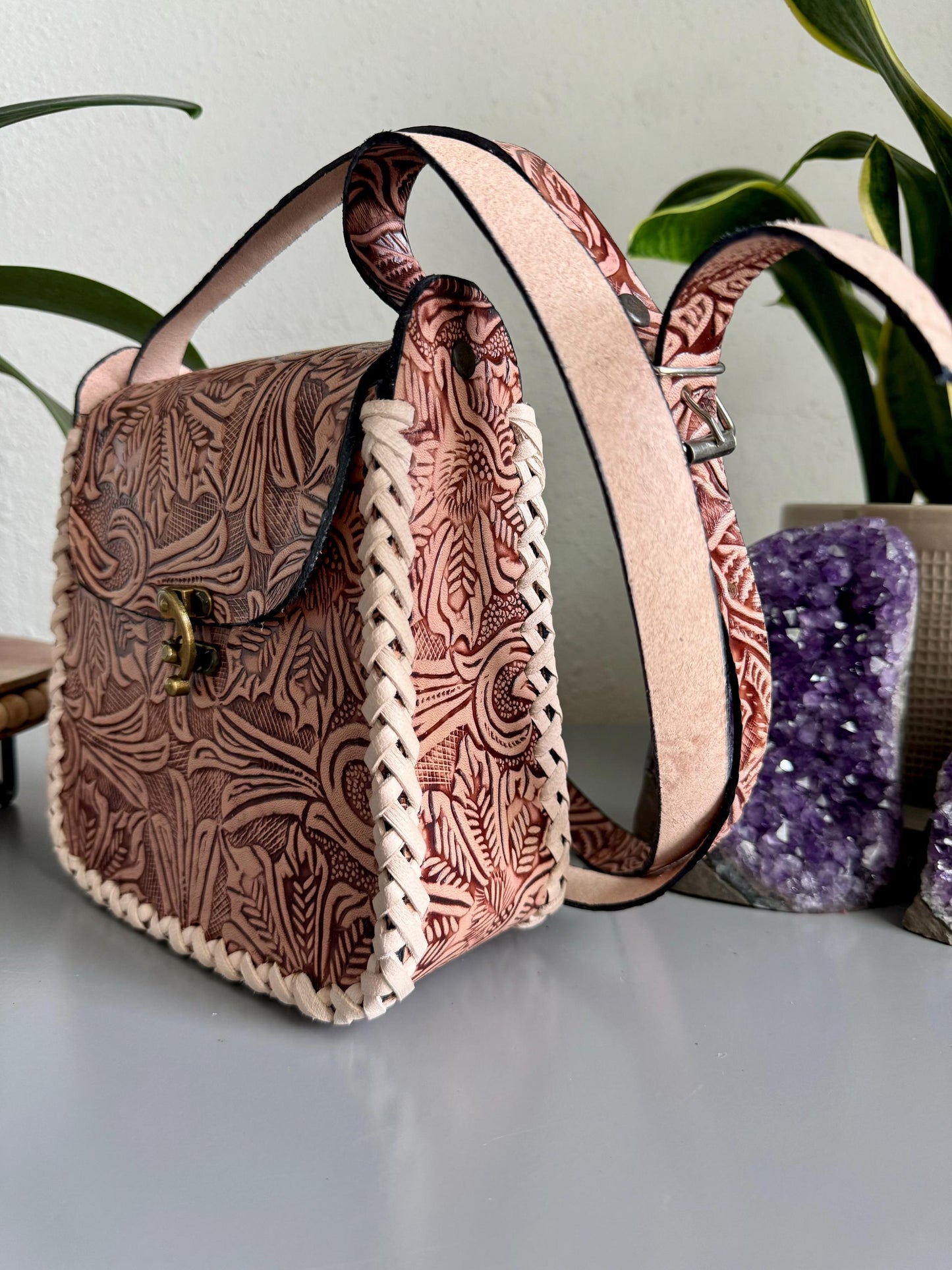 Leather Hand-Tooled Embossed Mexican Floral Purse, Handmade Women's Handbag, Artesanal