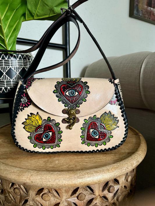 Hand-Tooled Leather Floral Purse: Embossed Mexican Handbag