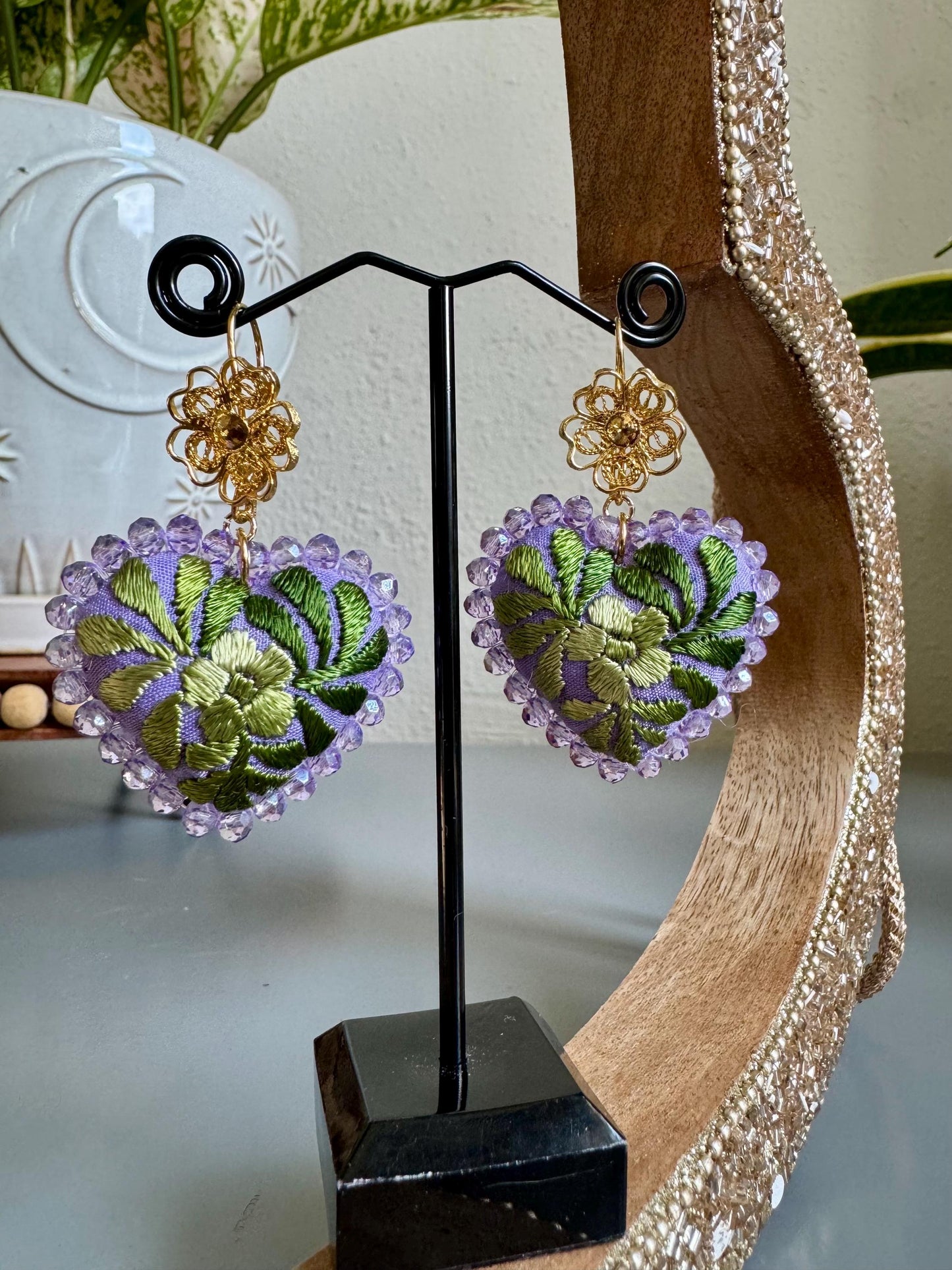 Embroidered Heart Earrings, Traditional Mexican Earrings, Filigree Earrings, Artesania MexicanaFiligrana, Valentines, Mothers Day Gift