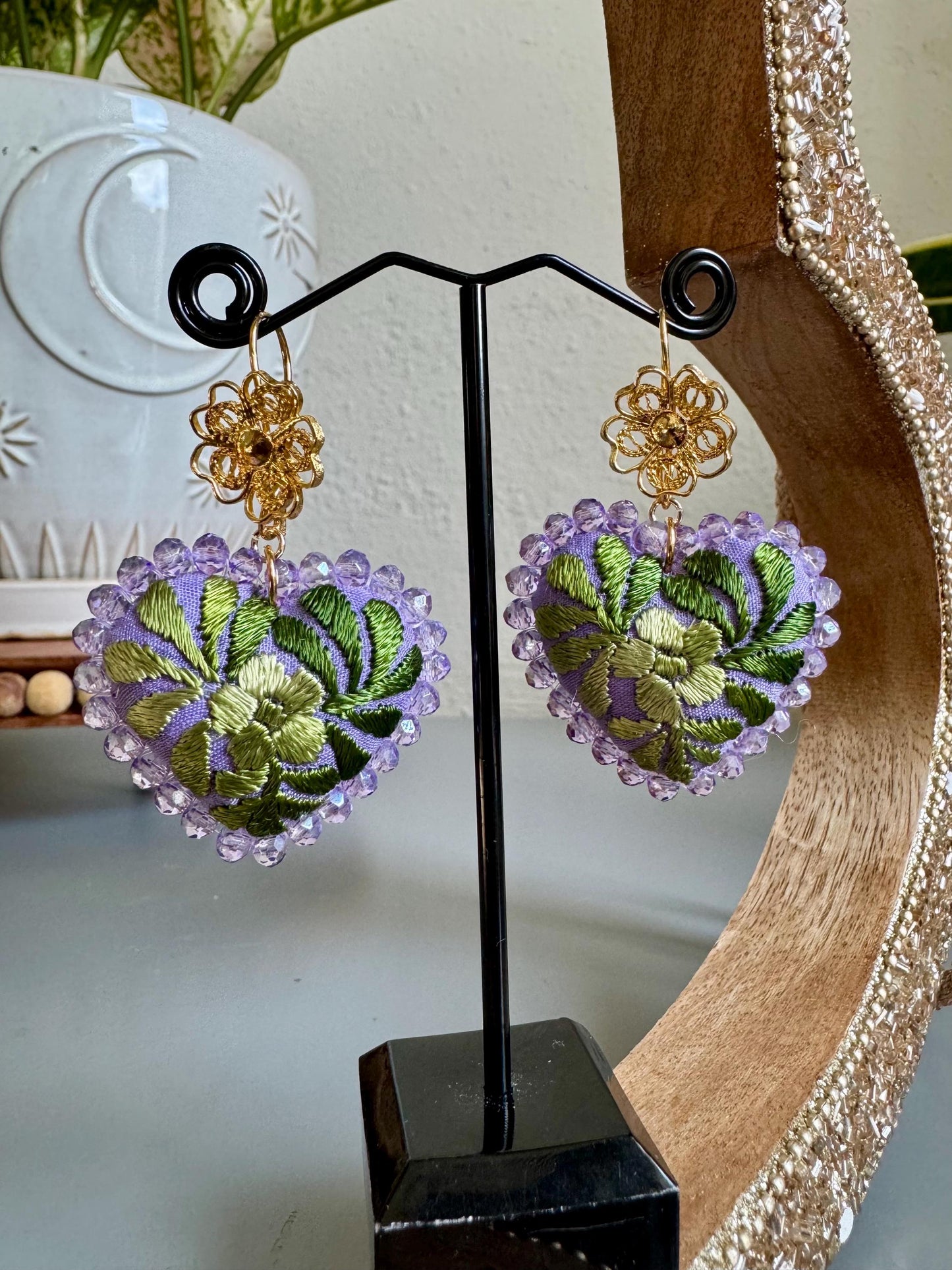 Embroidered Heart Earrings, Traditional Mexican Earrings, Filigree Earrings, Artesania MexicanaFiligrana, Valentines, Mothers Day Gift