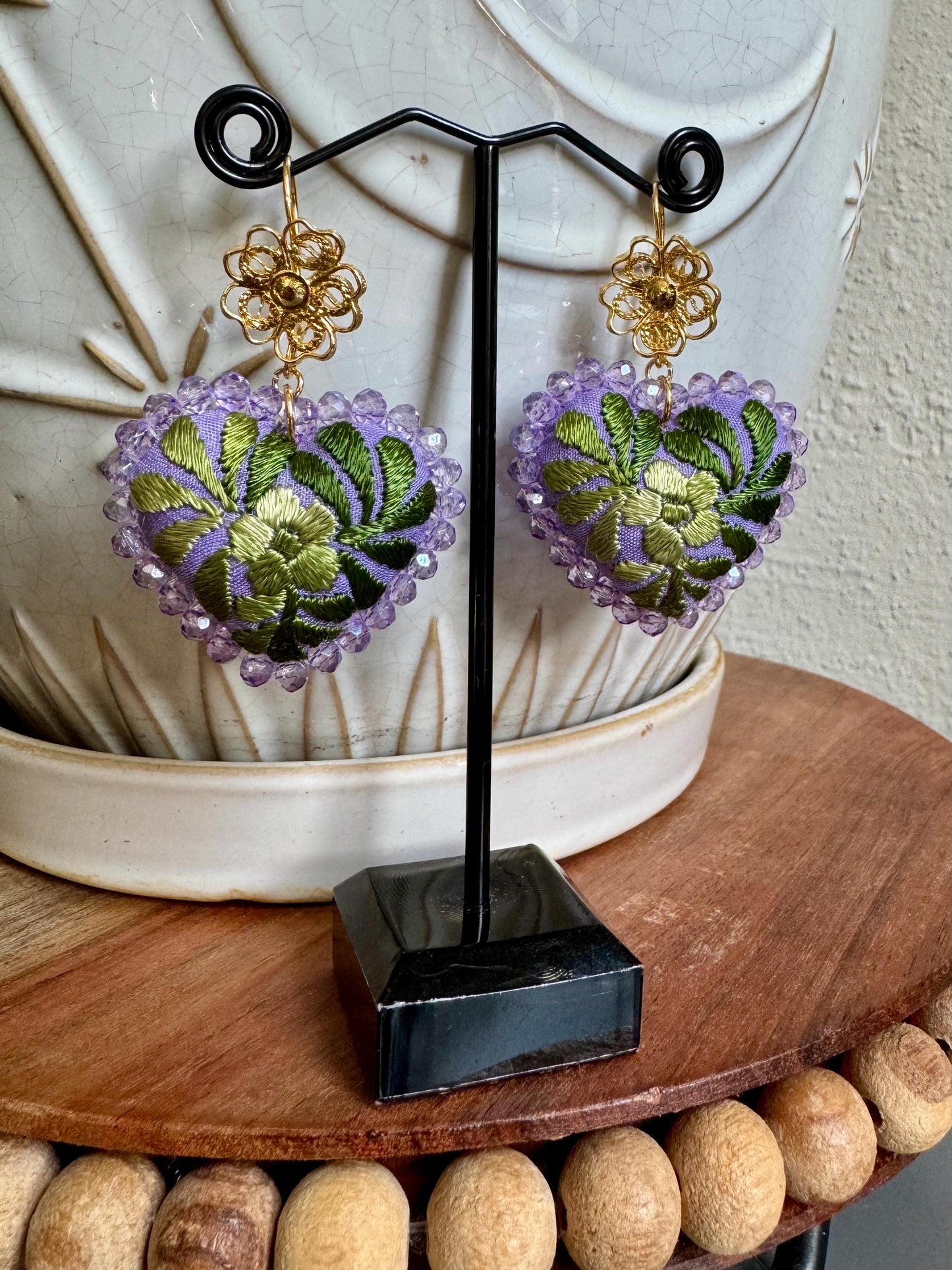 Embroidered Heart Earrings, Traditional Mexican Earrings, Filigree Earrings, Artesania MexicanaFiligrana, Valentines, Mothers Day Gift