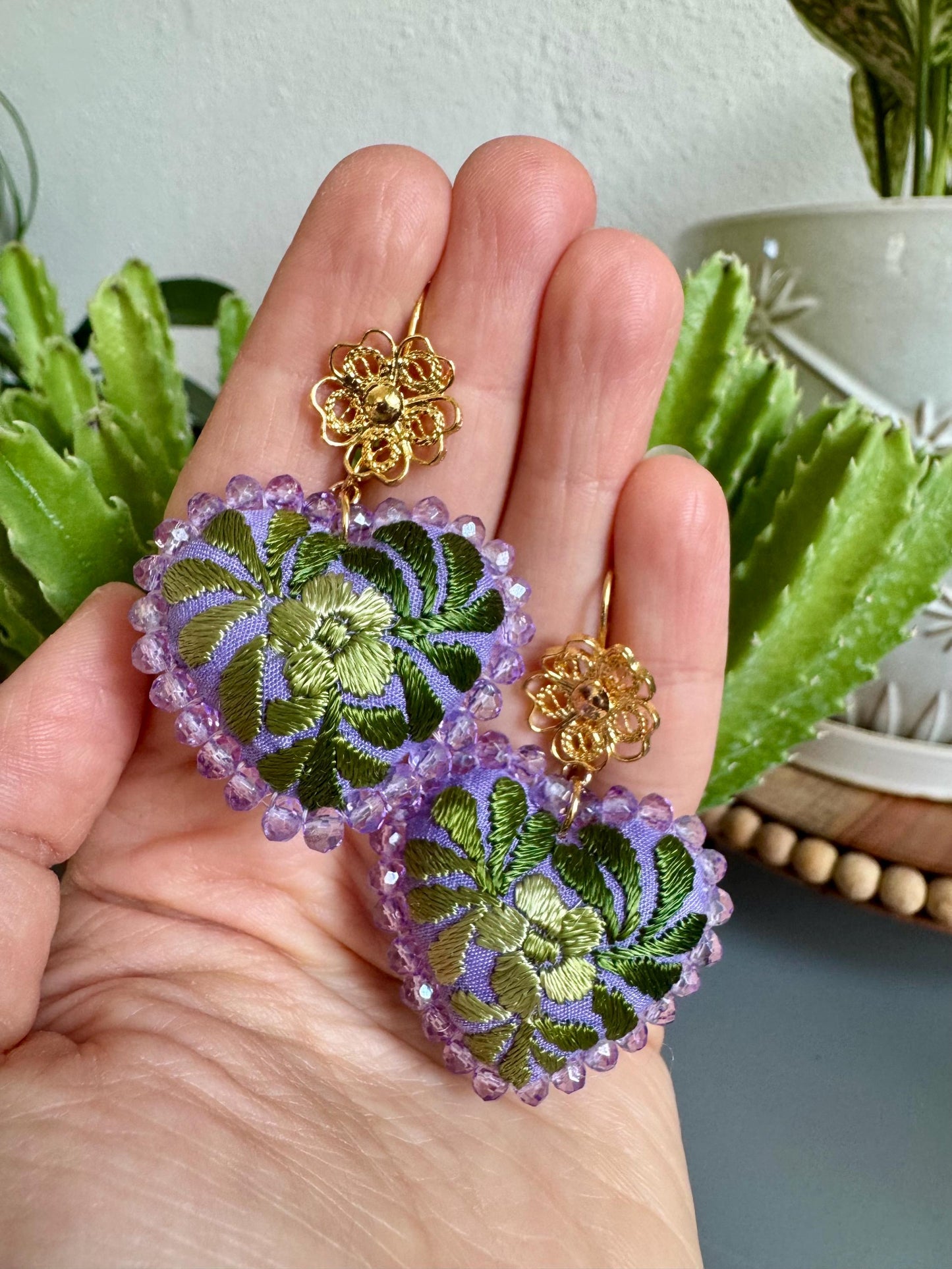 Embroidered Heart Earrings: Traditional Mexican Filigree, Artesania Mexicana