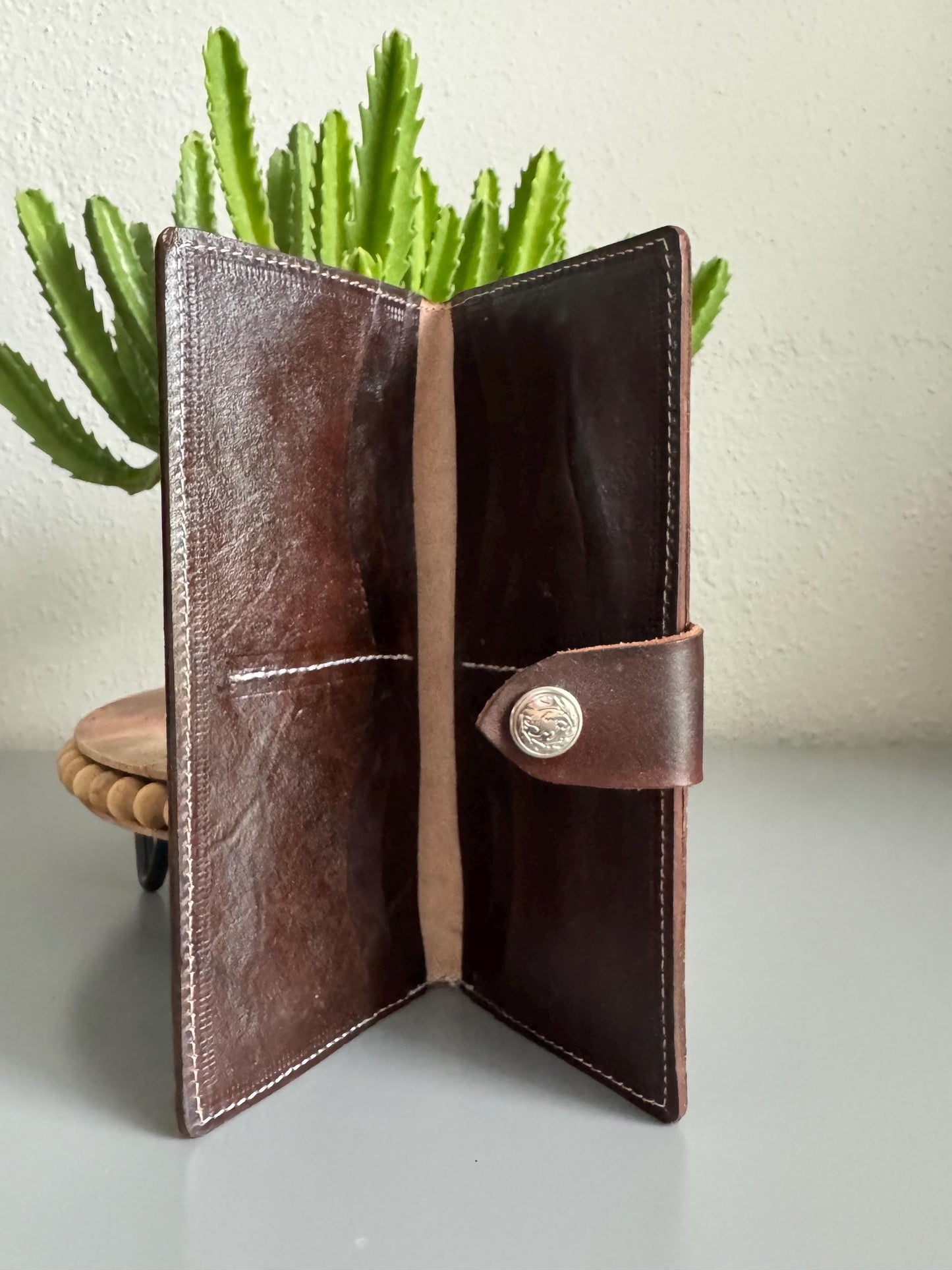 Hand Tooled Leather Wallet, Genuine Handmade Artisan Leather Botanical Floral Wallet, Mexican Leather Moderno