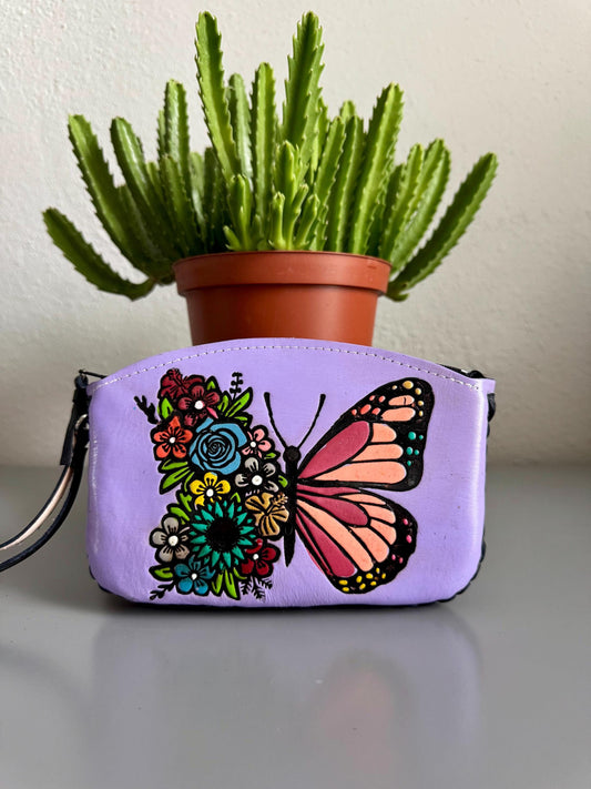 Hand-Tooled Leather Wristlet: Embossed Floral Design, Mexican Cincelada Art