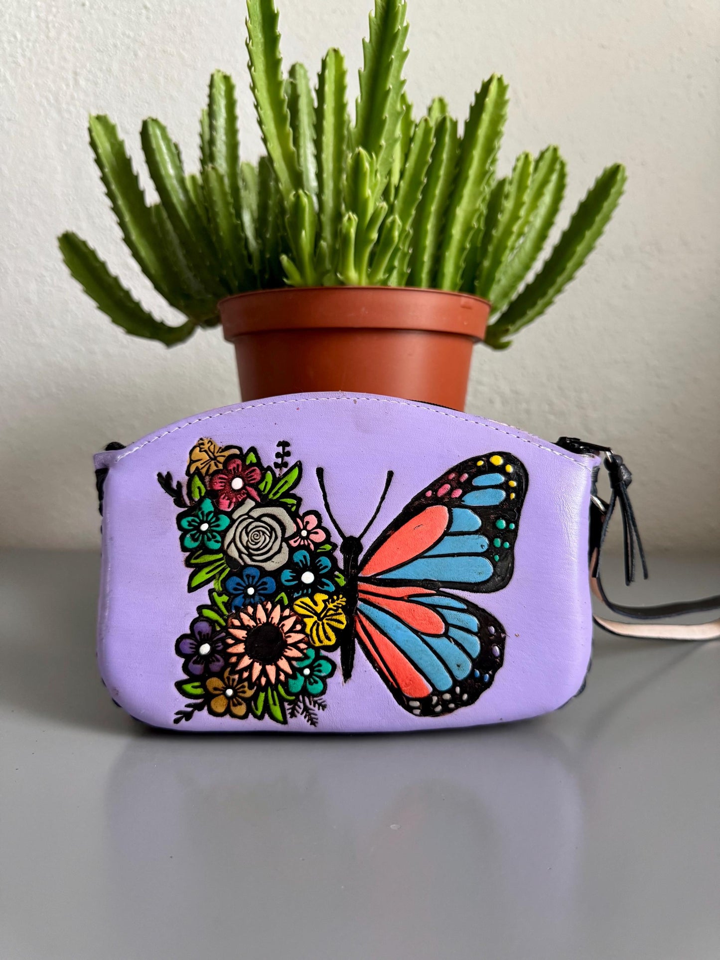 Hand-Tooled Leather Wristlet: Embossed Floral Design, Mexican Cincelada Art