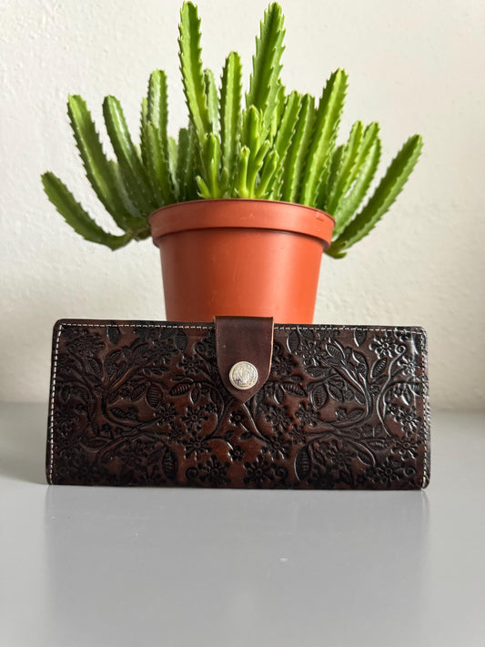 Hand Tooled Leather Wallet, Genuine Handmade Artisan Leather Botanical Floral Wallet, Mexican Leather Moderno