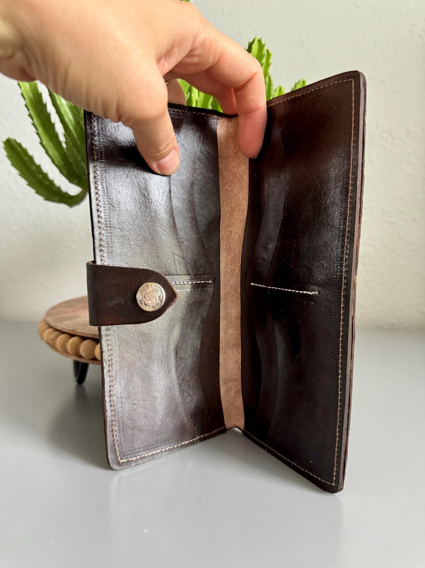Hand Tooled Leather Wallet, Embossed Rose Design, Mexican Artisan Crafted
