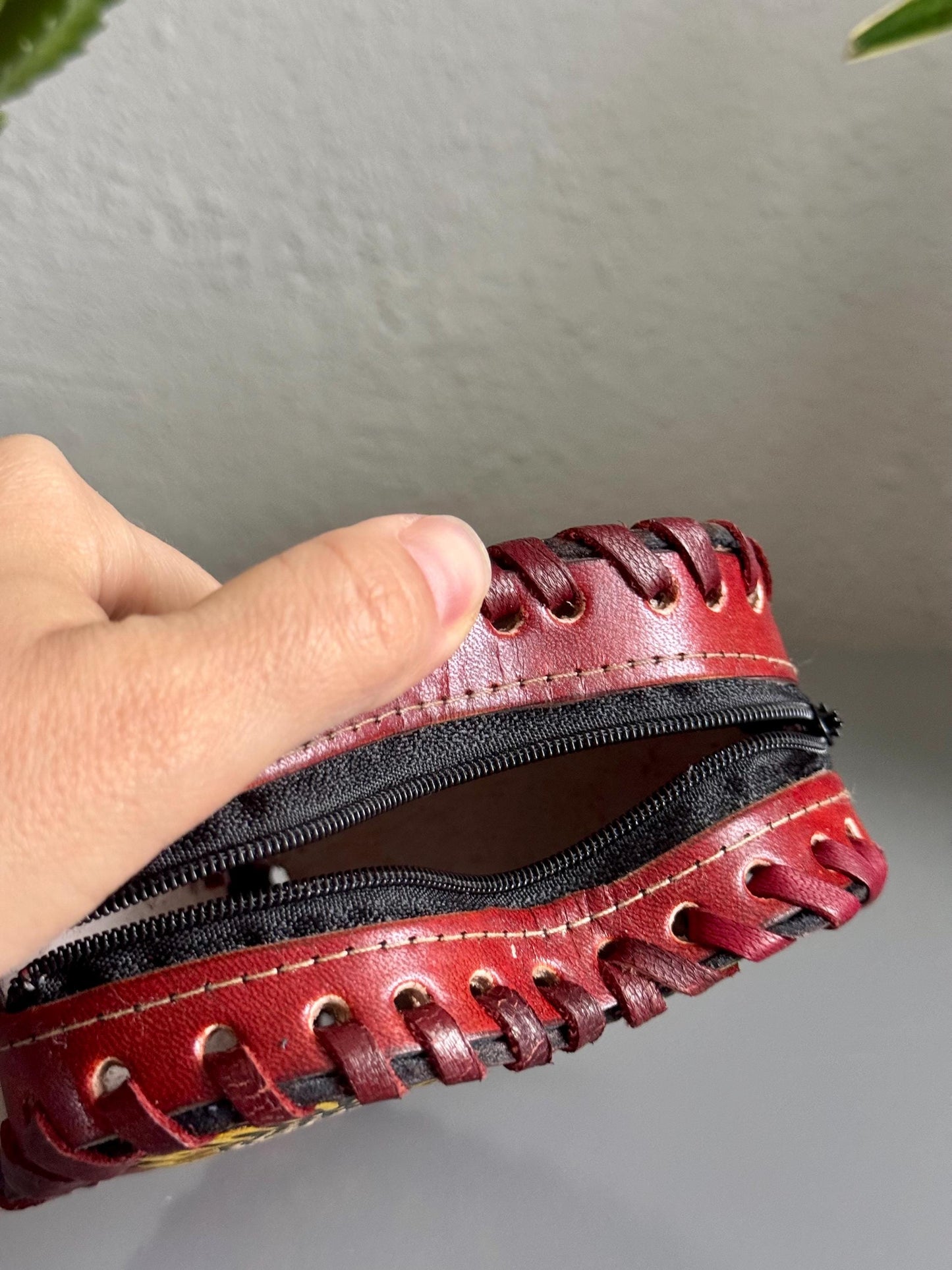 Handmade Heart Purse: Embossed Leather Floral Wristlet, Mexican Tooled Bag