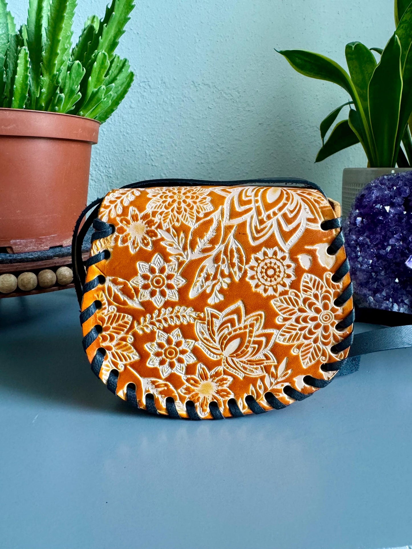 Hand-Tooled Leather Floral Purse: Little Girl's Embossed Mexican Bag