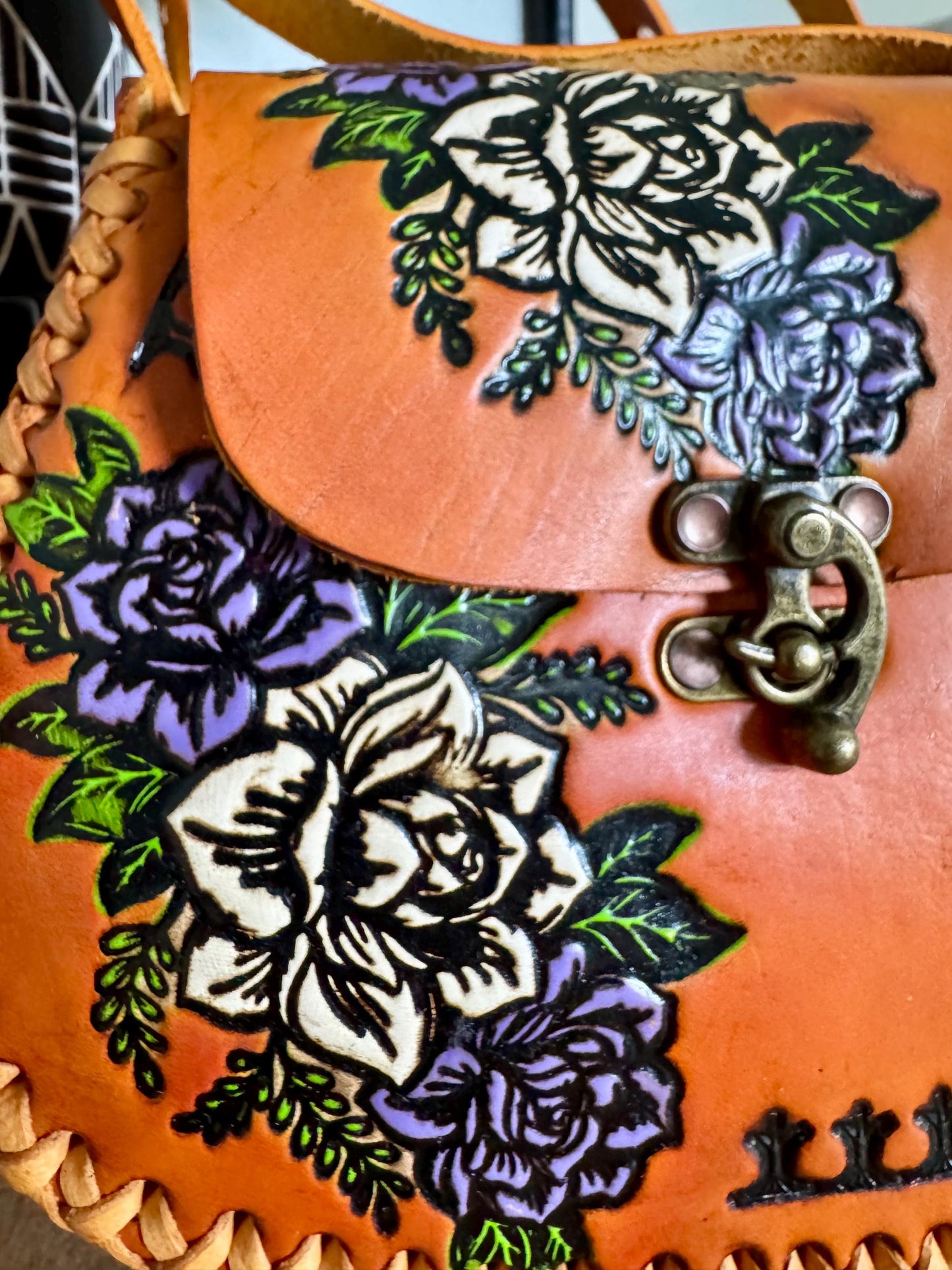 Hand-Tooled Leather Floral Purse, Handmade Mexican Bag Embossed with Roses, Artesanal Bolsa De Piel