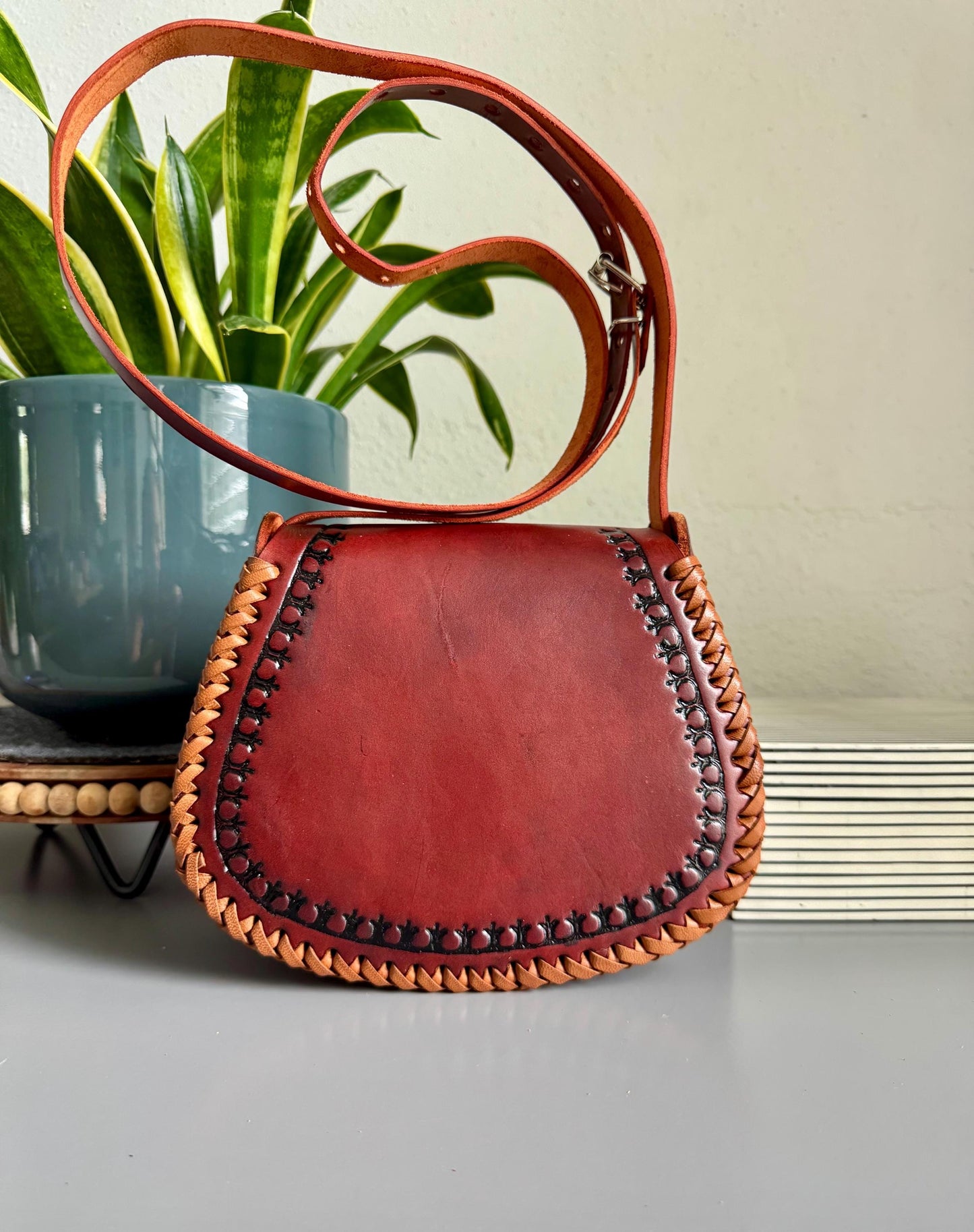 Structured Hand Tooled Leather Crossbody Bag – Mexican Artisan Floral Purse – Double Sided Genuine Leather
