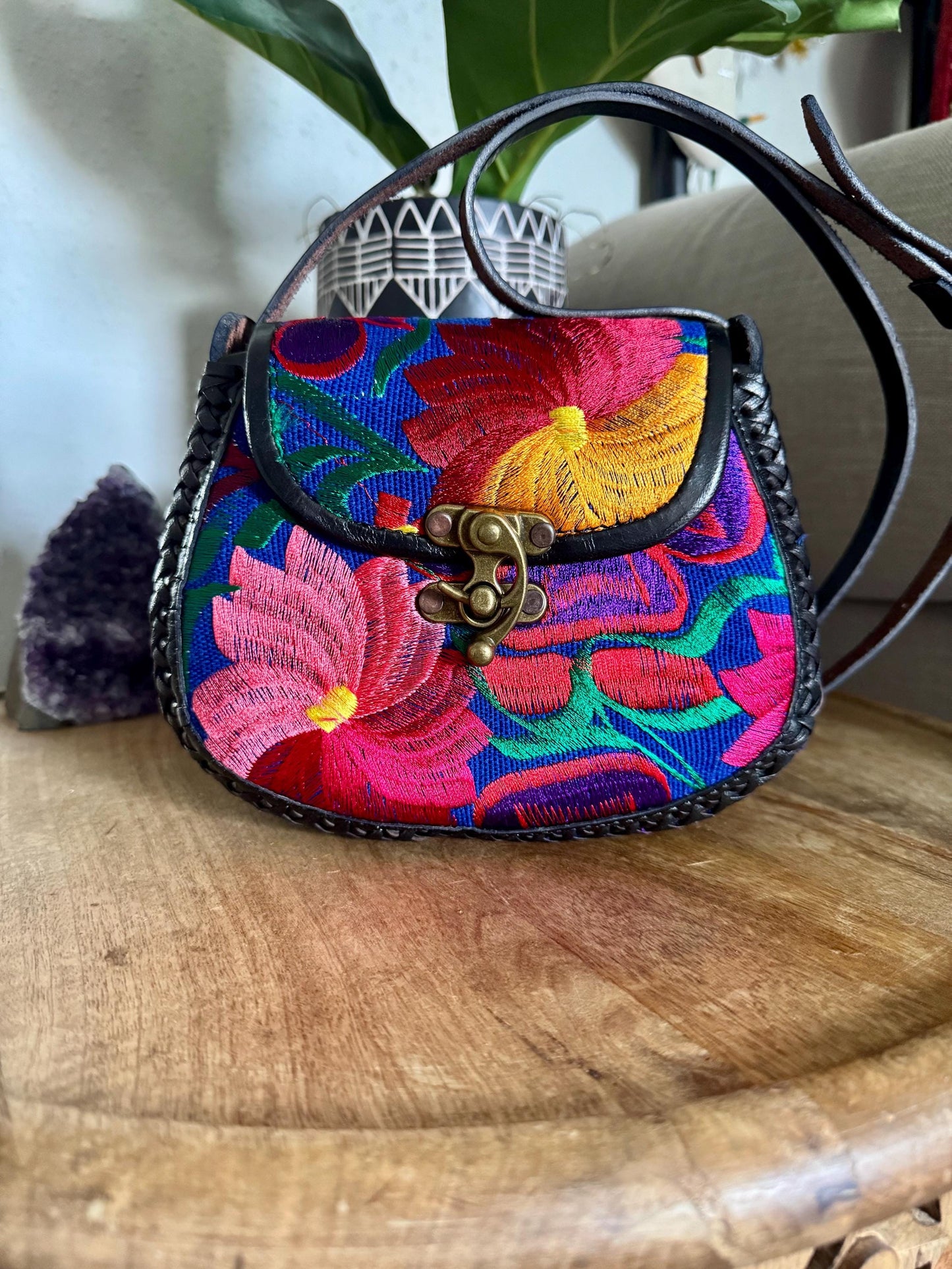 Hand-Tooled and Embroidered Leather Floral Purse, Handmade Mexican Bag, Artesanal