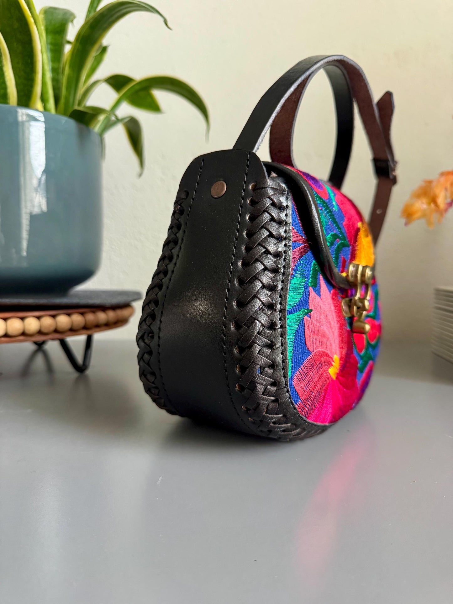 Hand-Tooled and Embroidered Leather Floral Purse, Handmade Mexican Bag, Artesanal