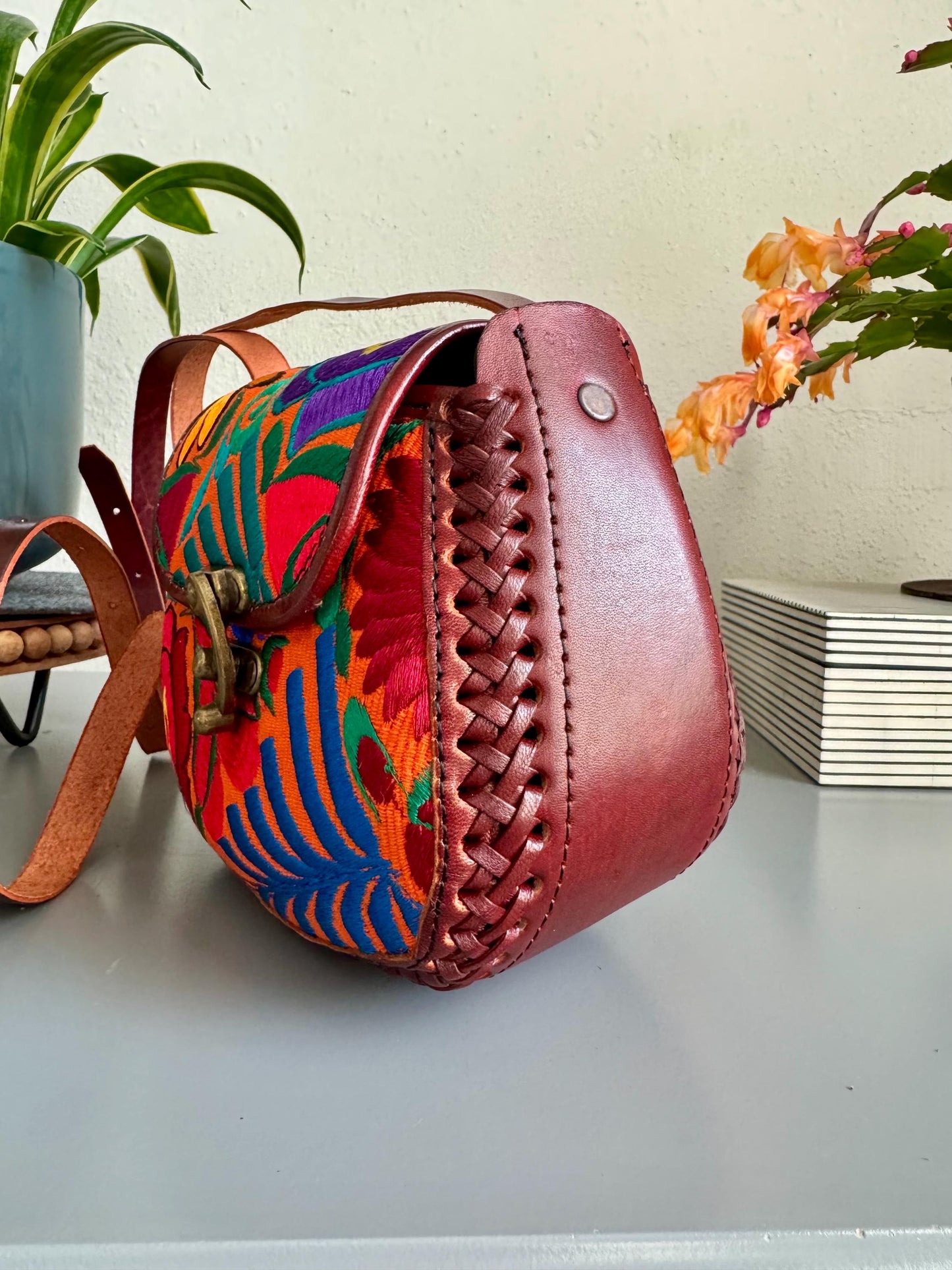 Hand-Tooled and Embroidered Leather Floral Purse, Handmade Mexican Bag, Artesanal