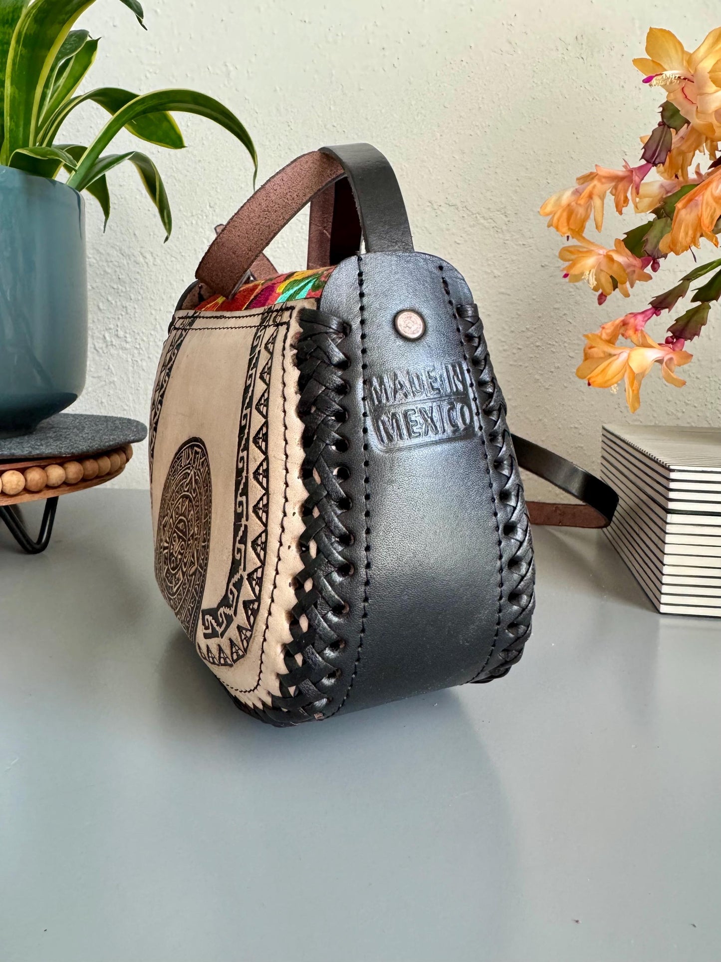 Hand-Tooled and Embroidered Leather Floral Purse, Handmade Mexican Bag, Artesanal